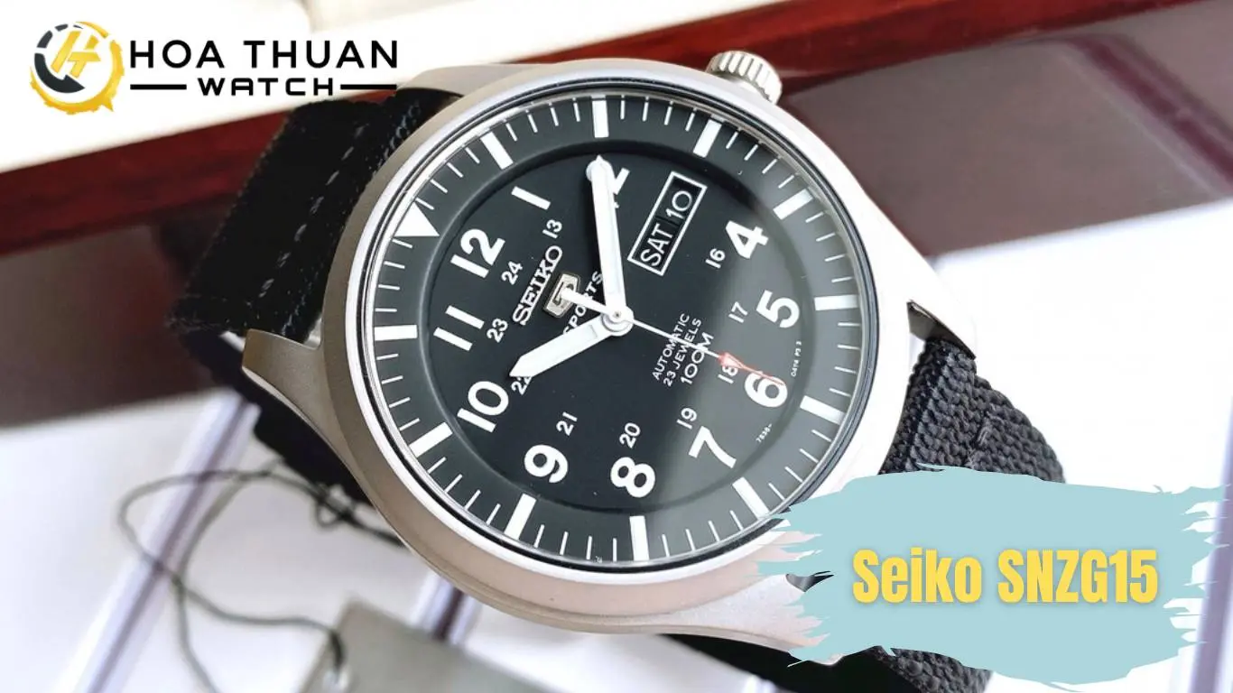 Seiko SNZG15 (Mặt đen, dây nato - Phong cách tactical)