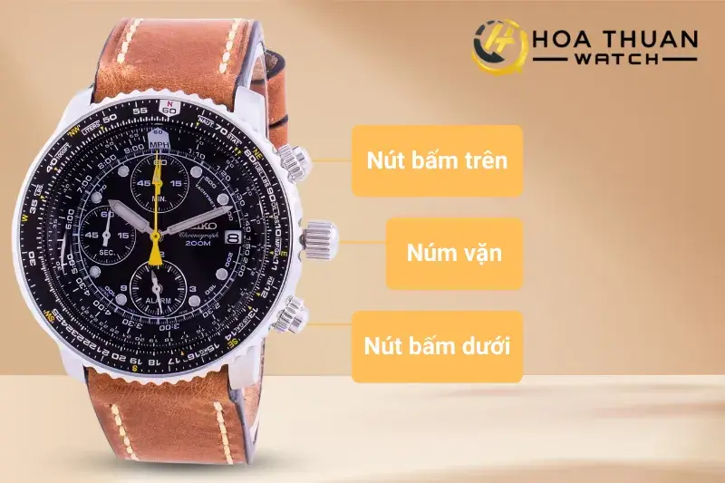 Các nút bấm trên đồng hồ Seiko Chronograph