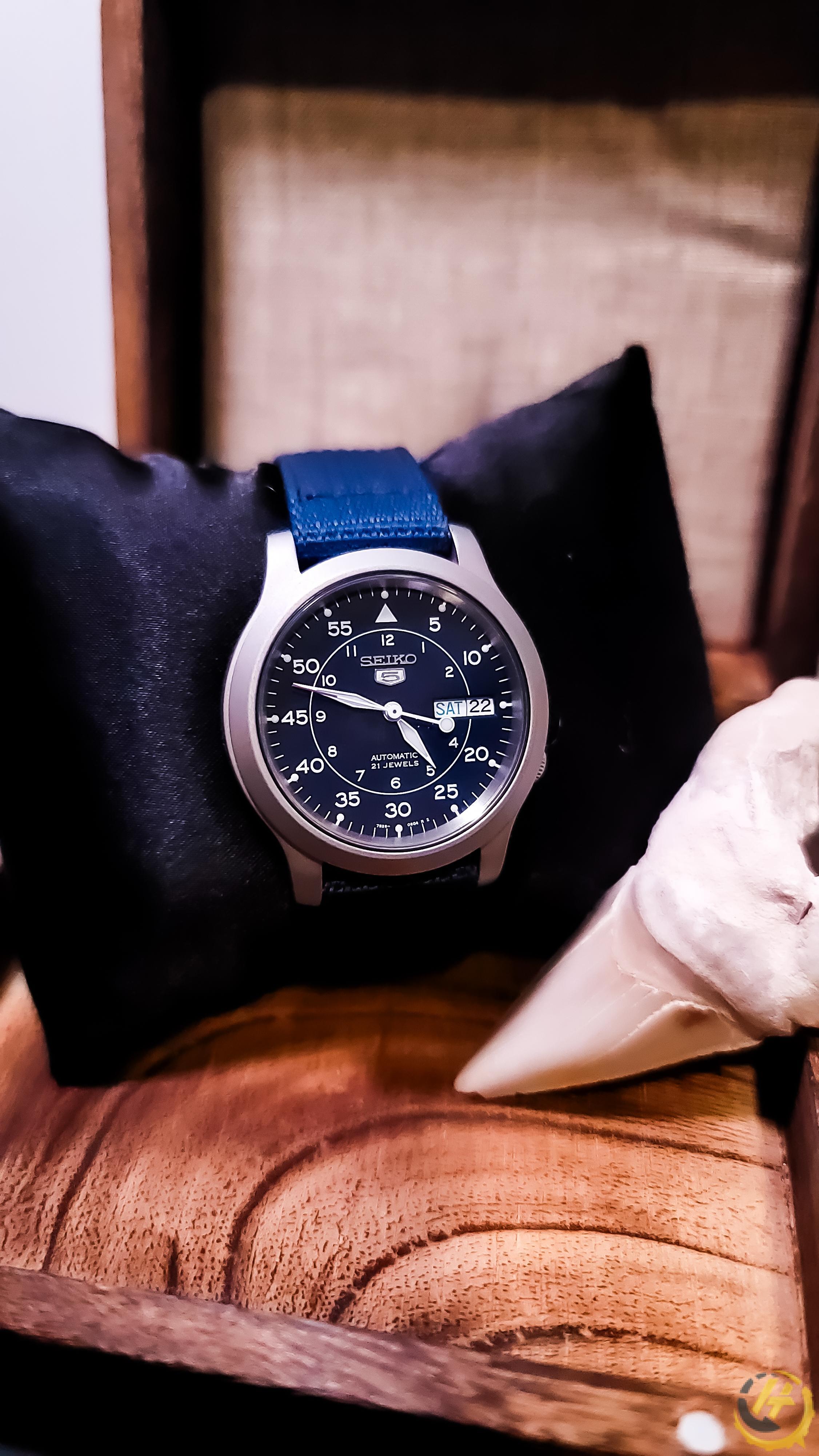 Bộ Hình Seiko 5 Quân Đội - Dây Dù Xanh Navy Hải Quân